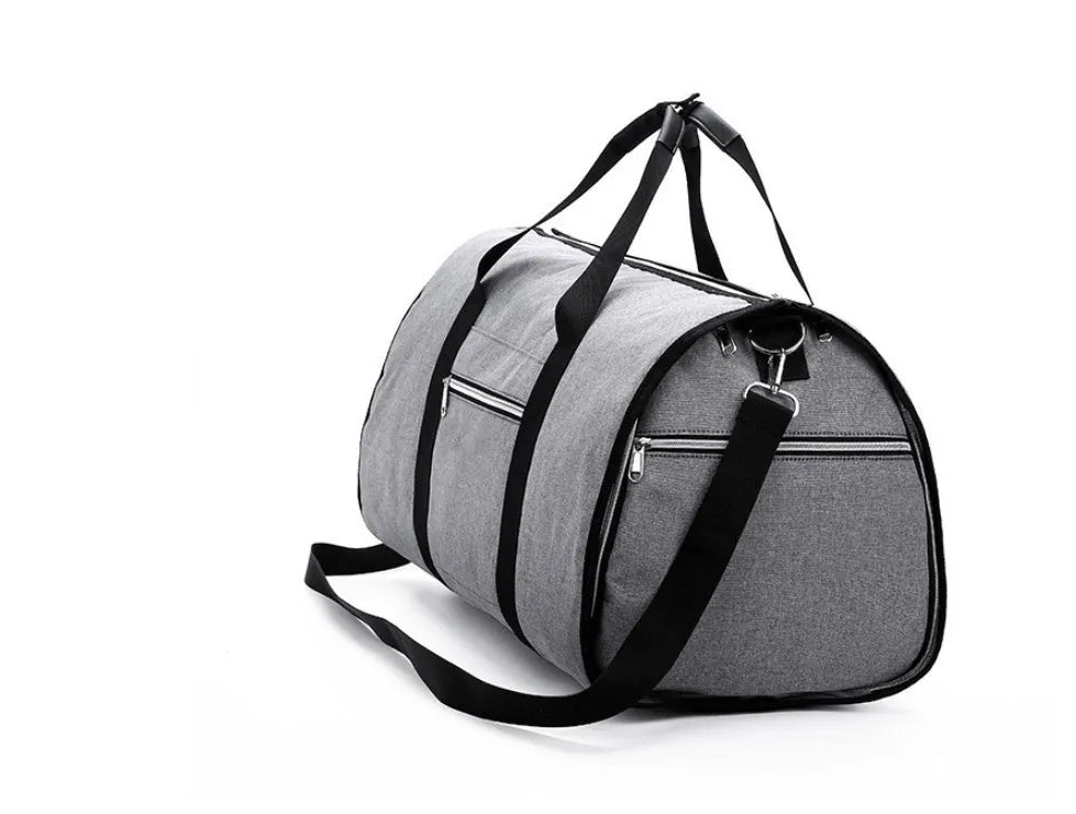 Medium cylinder travel bag in black Oxford cloth with zipper opening and internal pocket