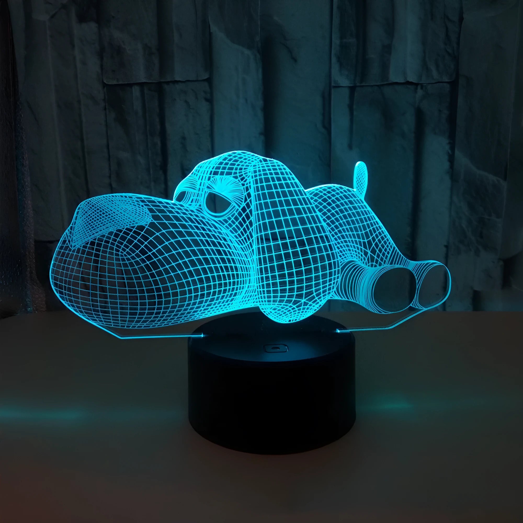 3D illusion dog desktop lamp glowing in multiple colours with USB and battery power options