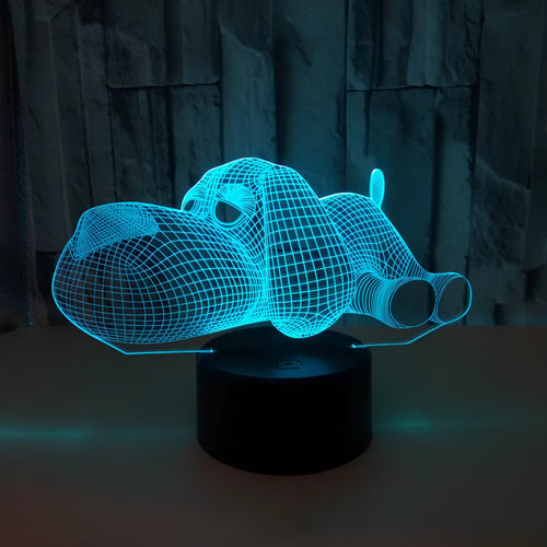 3D illusion dog desktop lamp glowing in multiple colours with USB and battery power options