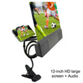 12-inch foldable mobile phone screen amplifier with flexible gooseneck and built-in speakers.