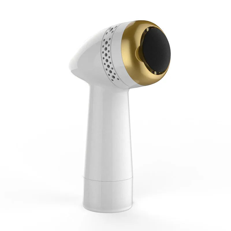 Electric vacuum foot grinder with quartz head in gold colour, showing battery and callus removal function.