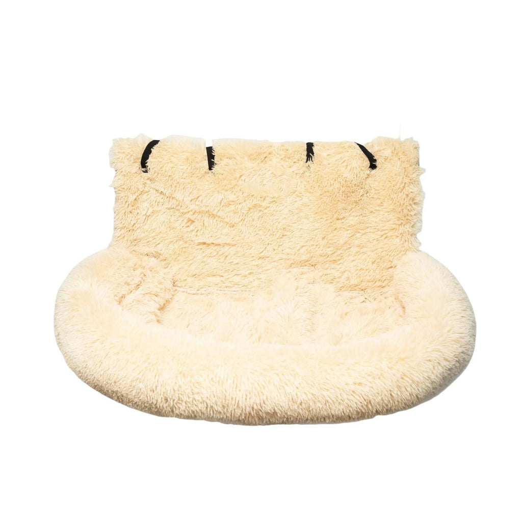 Beige thermal-thickened cloth pet mat placed on a car seat.