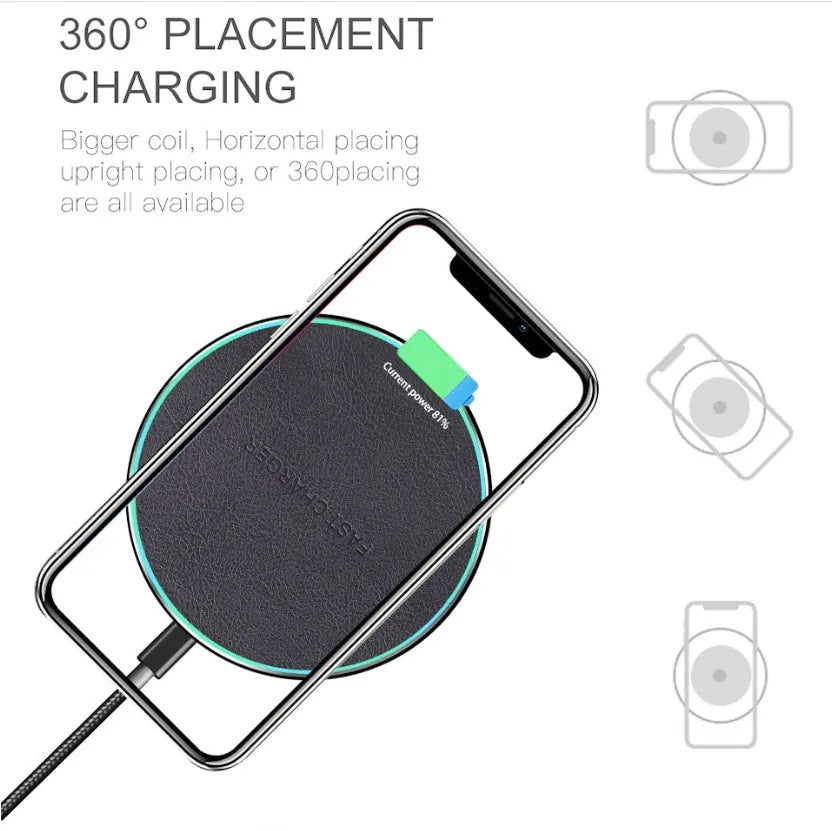 Black Qi wireless fast charger with protective pad for iPhone 11