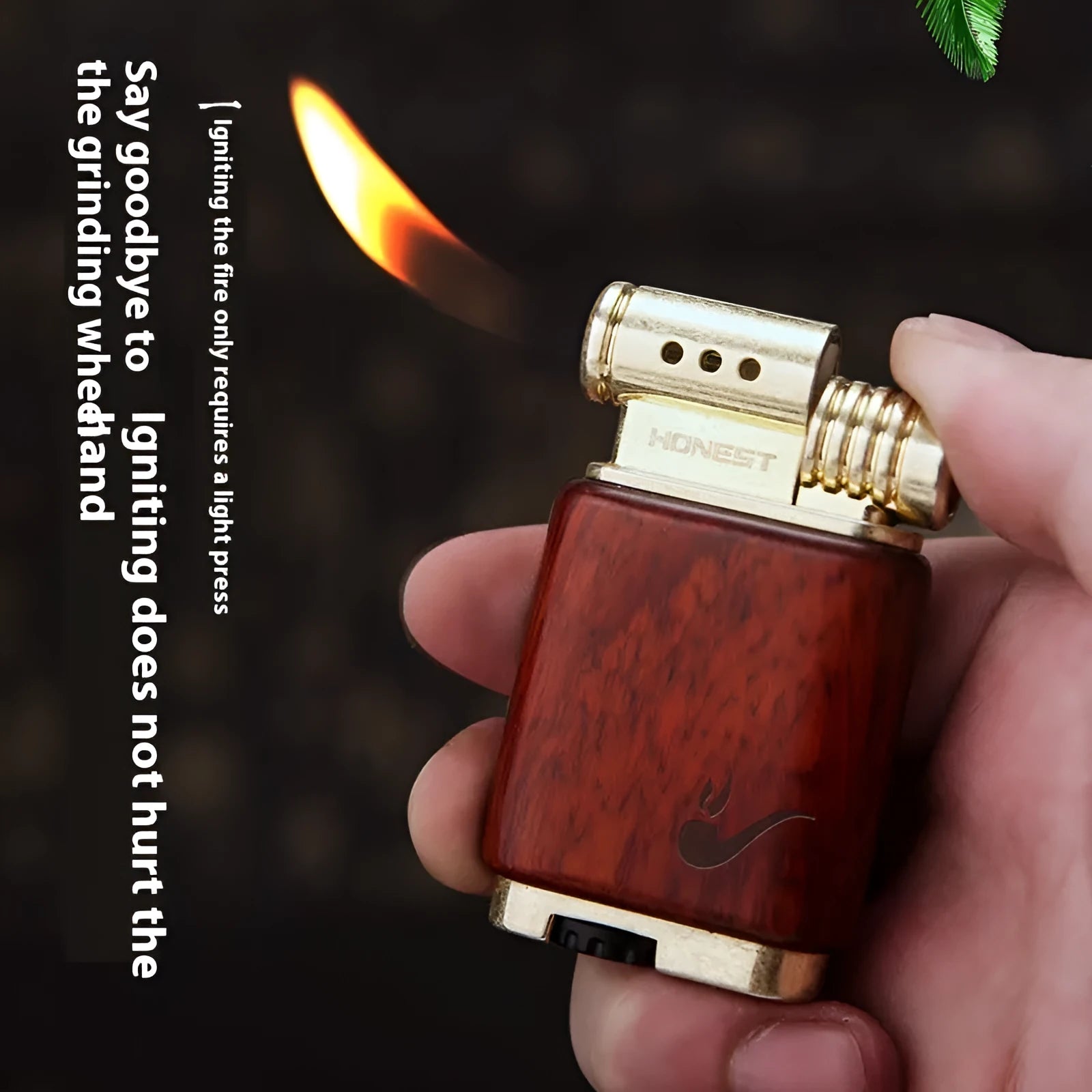 Ebony gas lighter in black wood and rosewood decorative designs for collection