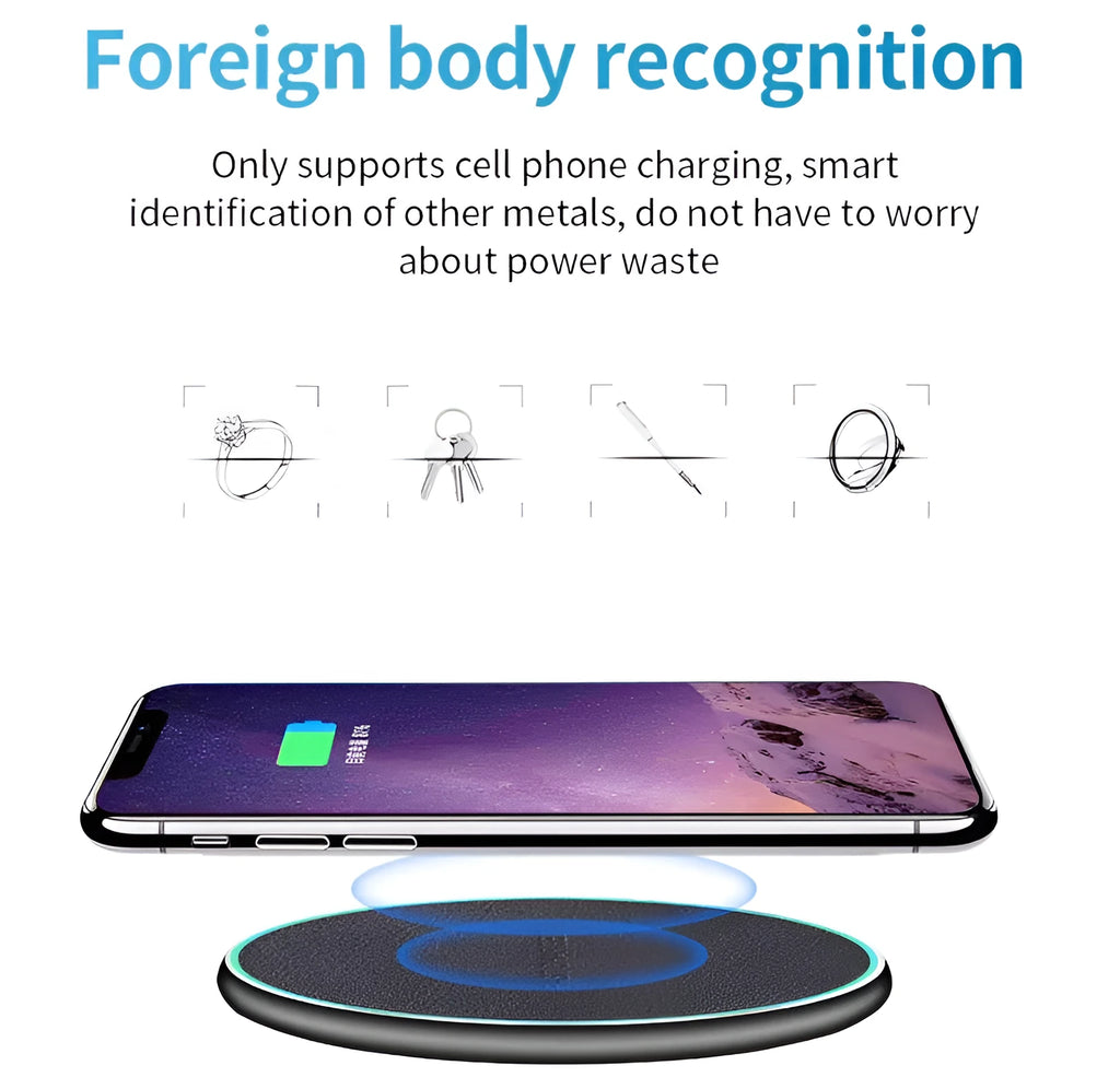 Black Qi wireless fast charger with protective pad for iPhone 11