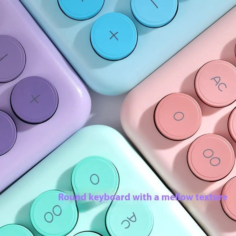 Desk calculator with gradient colour design in pastel violet, pink, blue, and green shades