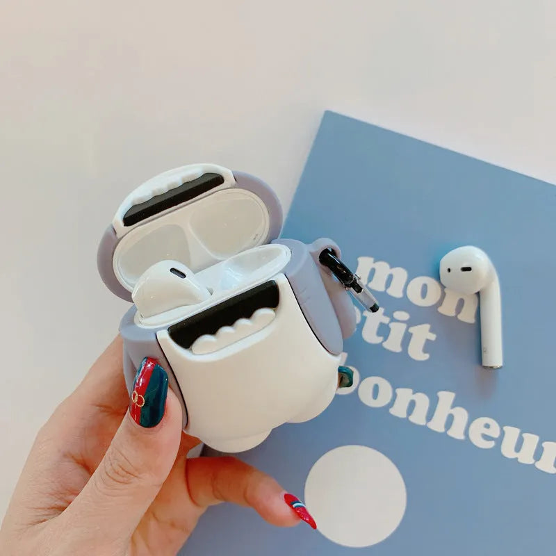 Silicone protective case for Apple AirPods 1 and 2 with a shark fin design.