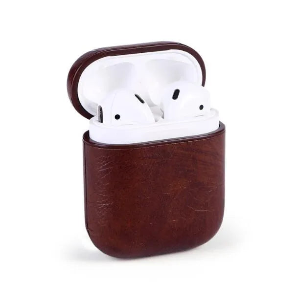 Genuine leather AirPods protective case in black, brown, light brown and red colour options