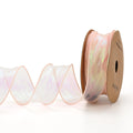 Colourful fishtail yarn floral mesh ribbon in 4cm width showing wave pattern and eight colour options