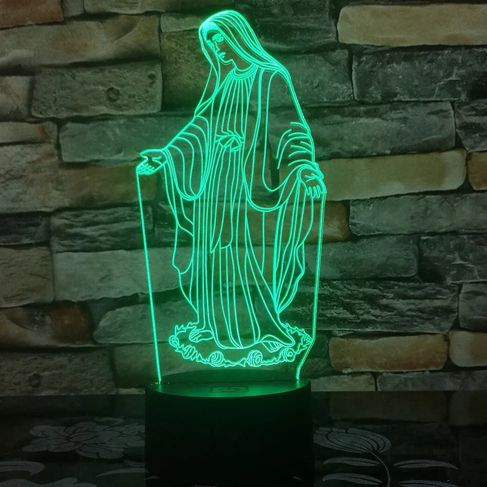 3D LED night light showing dual-ring light pattern from acrylic plate, with ABS base and touch/remote control.