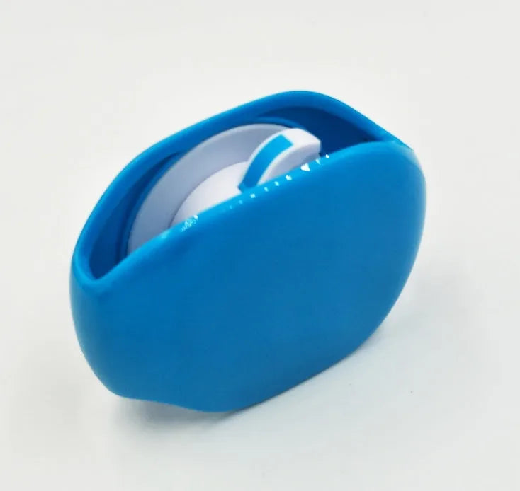 Automatic earphone cable winder retractor in PC ABS plastic, showing compact size and multiple colour options.