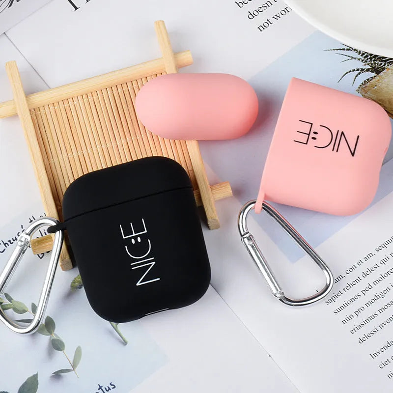 PC hard shell AirPods case cover with decorative pattern in black or pink colours