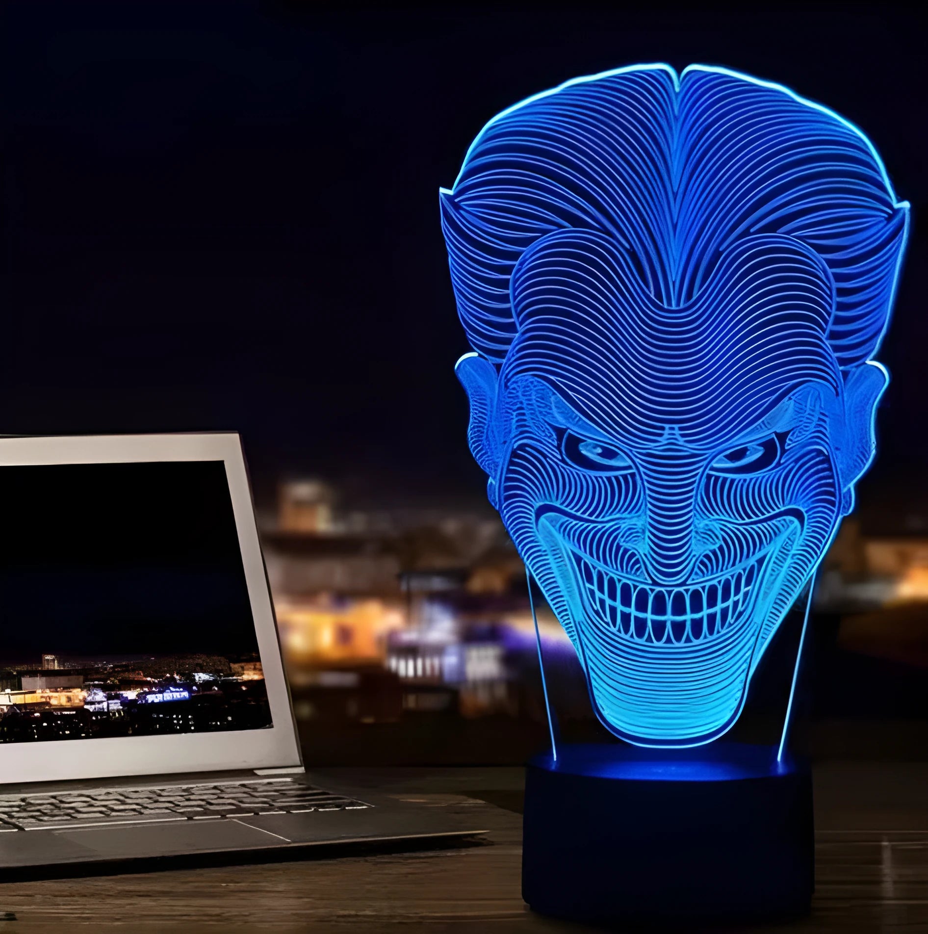 USB-powered 3D LED lamp with seven colour options and touch control on acrylic base