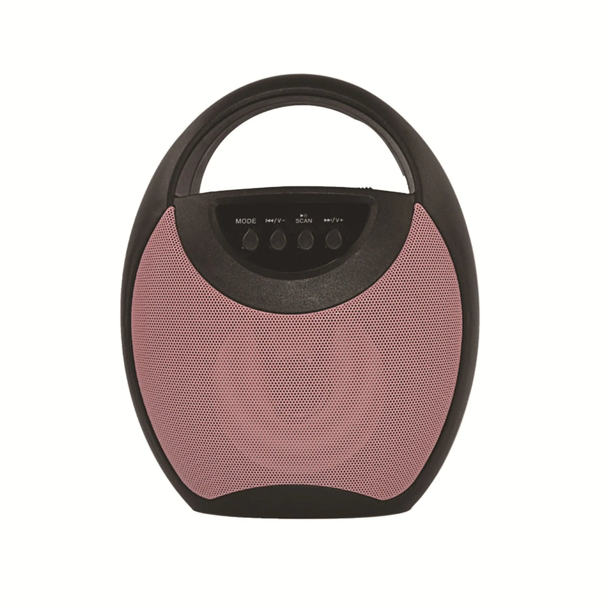 Black portable Bluetooth speaker with USB port and SD card slot on a table.