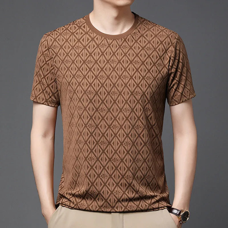 Men's loose fit short sleeve T-shirt in antibacterial ice silk fabric available in four colours