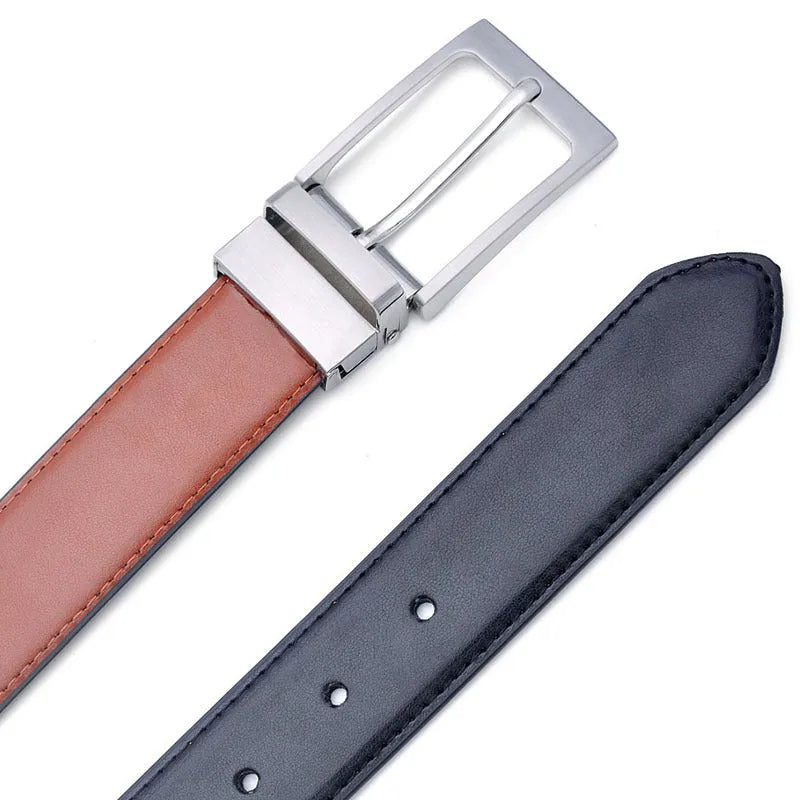 Men's genuine leather casual belt with rotating alloy pin buckle in brown/black colour