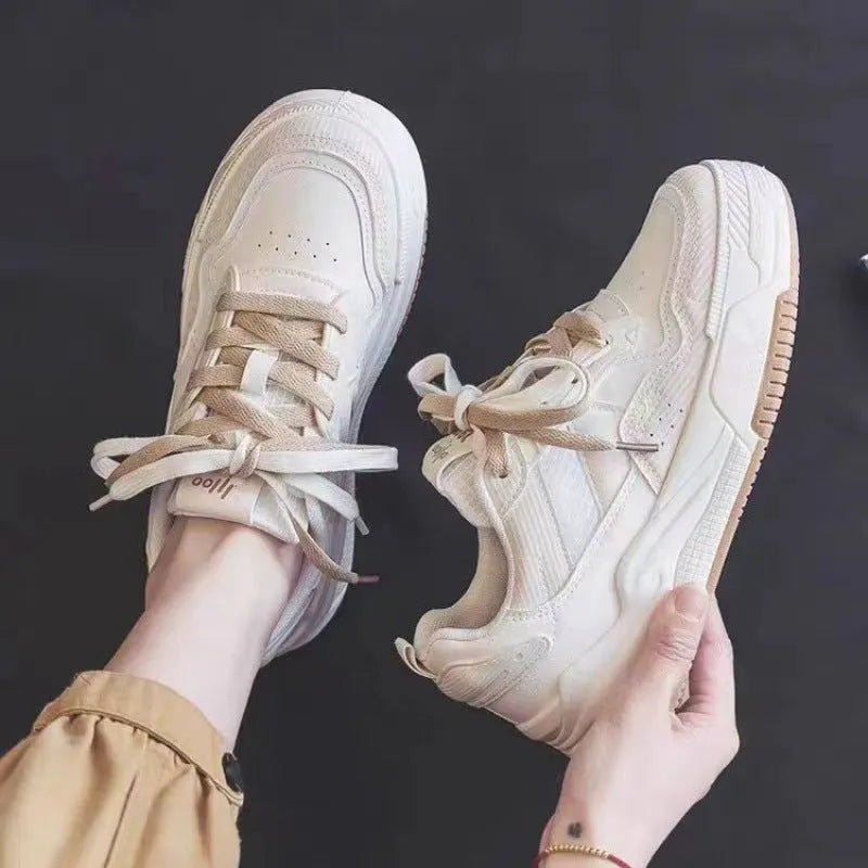 Women's pink low-top rubber sneakers with height-increasing soles and imitation leather lining