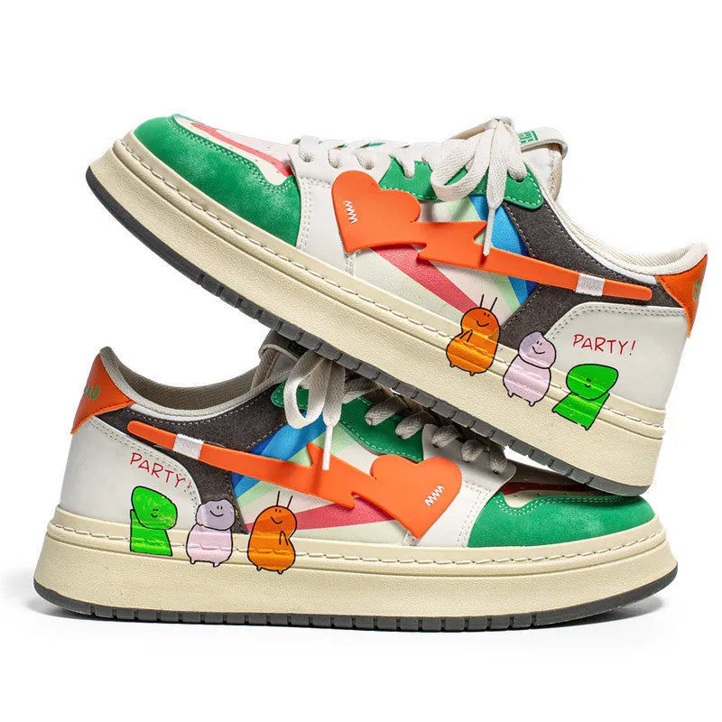 Lace-up sneakers in simple style available in rainbow, white blue, or white rice colours