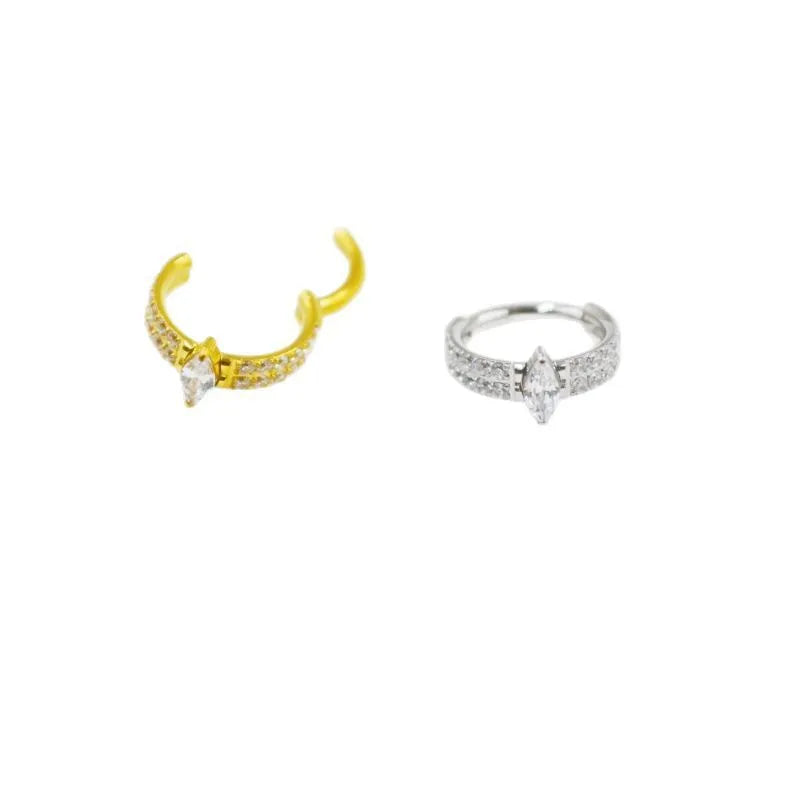 Heart-shaped titanium steel earrings with zircon stones in silver or gold colour, measuring 1.2x8mm.