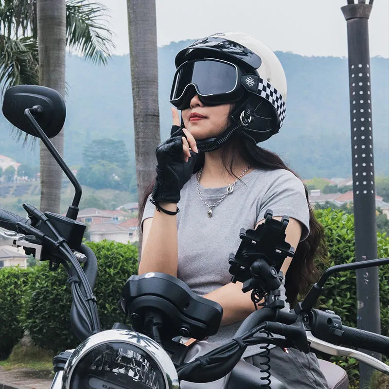 Retro style motorcycle helmet in ABS plastic, shown in cement grey colour.