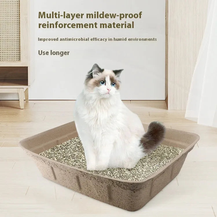 Brown disposable waterproof cat litter box shown in a small size, suitable for travel with pets.