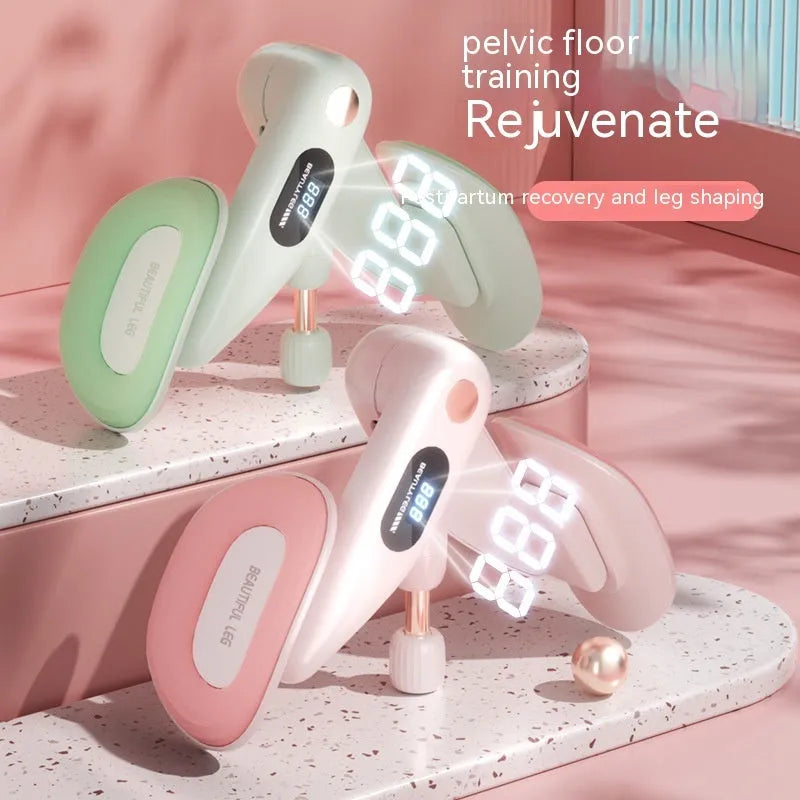 Grey pelvic floor muscle trainer with electronic display and resistance spring mechanism