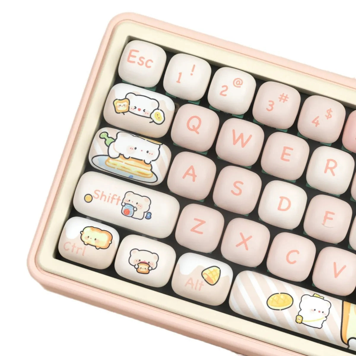 PBT sublimation printed bread bear design key cap set for mechanical keyboards