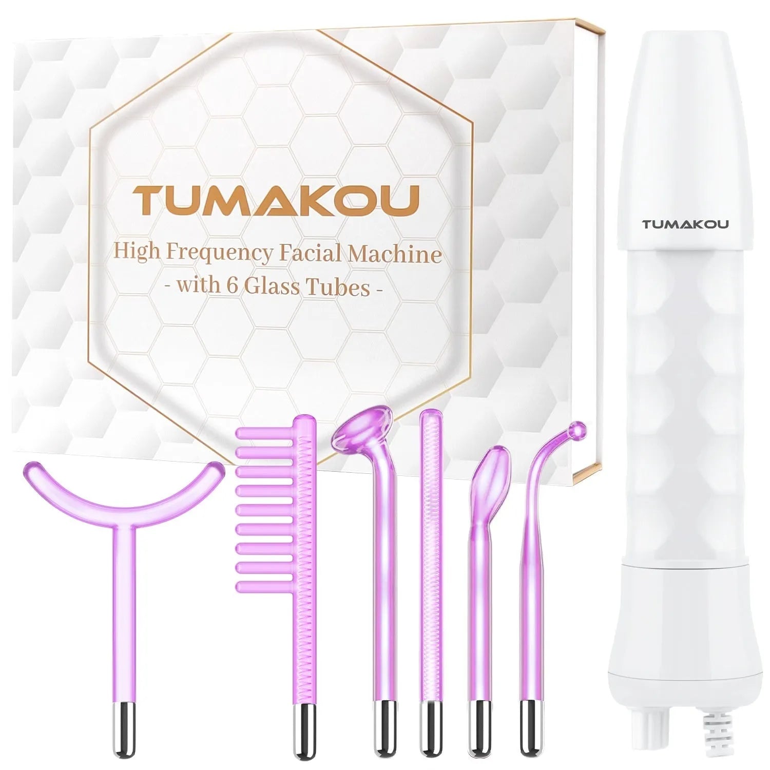 Purple high wave electrotherapy rod beauty instrument with six accessory heads for commercial skincare treatments