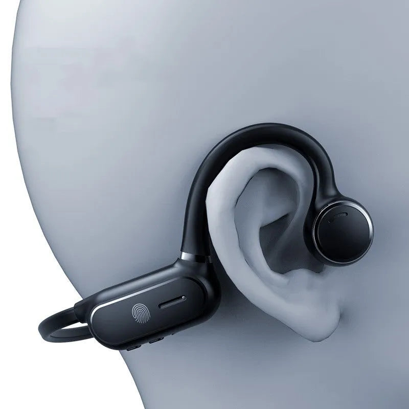 Black air conduction wireless earphone with ear-hook design and open speaker