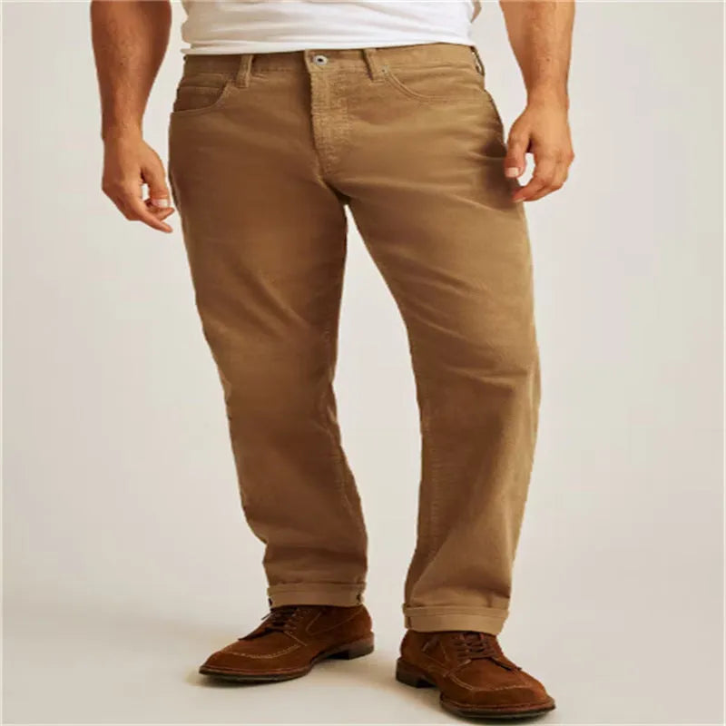 Corduroy loose casual straight-leg trousers in Army Green colour on a model