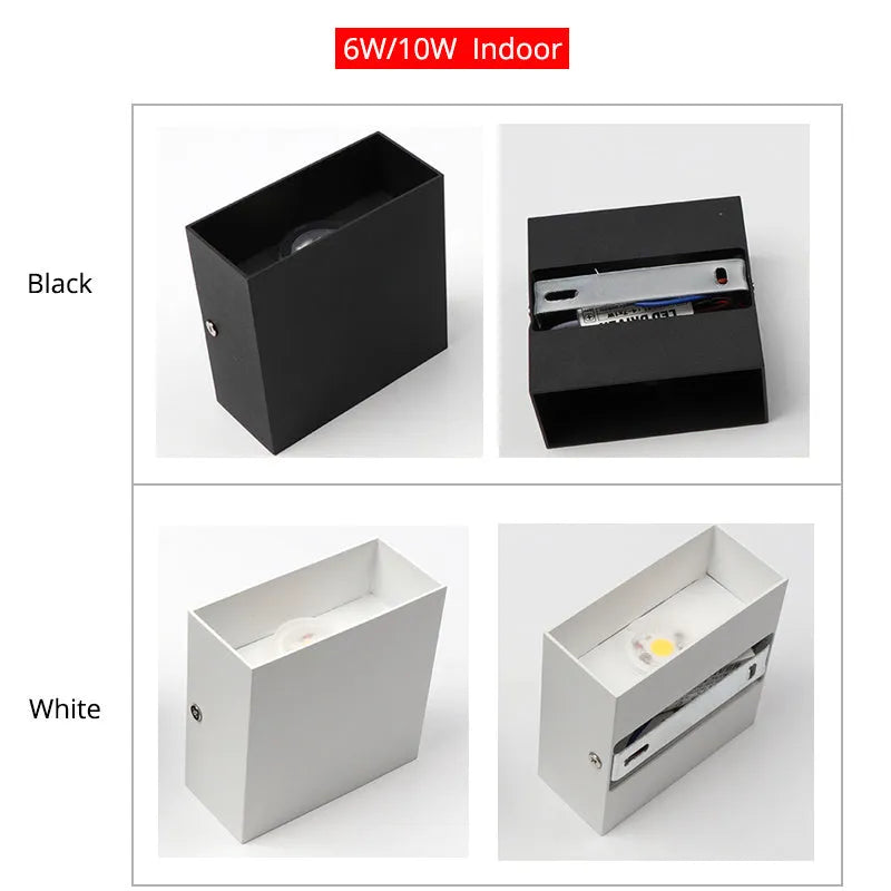 Compact cubic corridor wall lamp in black finish with adjustable colour temperature settings