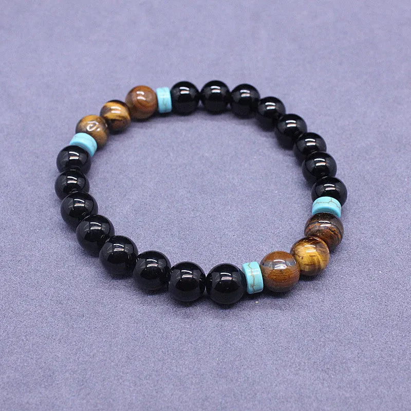 Natural agate and tiger's eye geometric bead jewellery set with necklace and bracelet