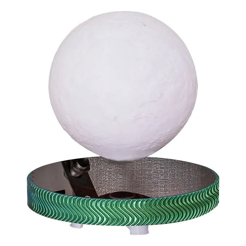Magnetic suspension moon night lamp with 3D printed design floating above surface