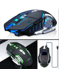 Black and white wireless computer mouse with six buttons and scroll wheel
