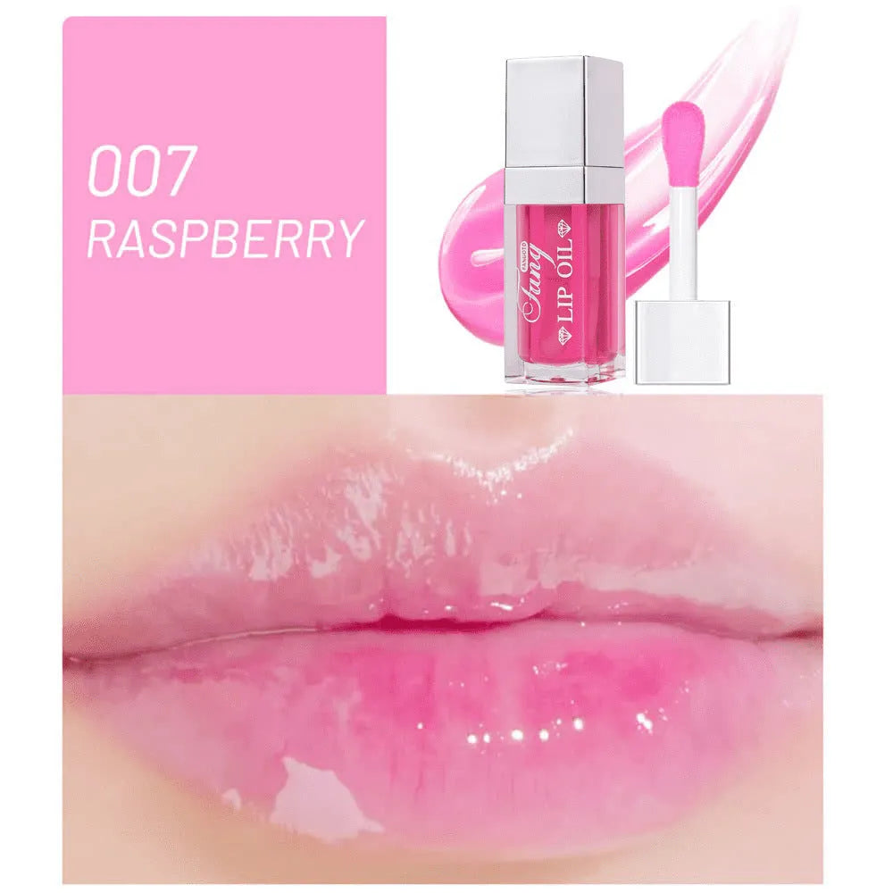 Five colour options of bright lip gloss mint lipstick with lip essence oil applicator