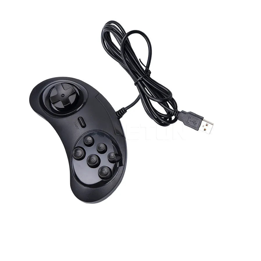 Black Sega USB computer game controller with 1.8 metre cable for Windows PC gaming
