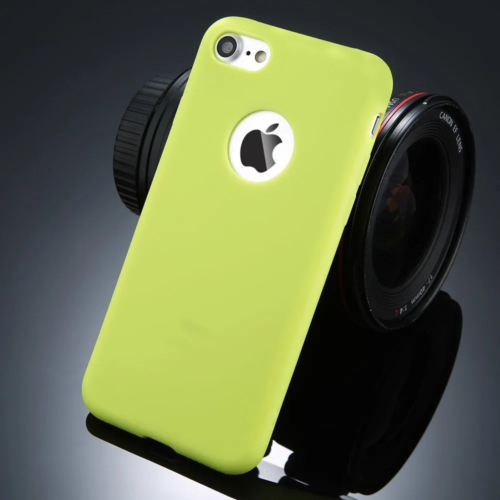 Soft silicone TPU candy colour phone case for iPhone on a plain background.