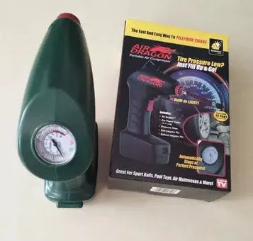 Portable 12V car tyre inflator with pressure gauge for emergency vehicle use