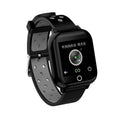Black smart watch with integrated Bluetooth earbuds stored in watch case showing 1.4-inch display