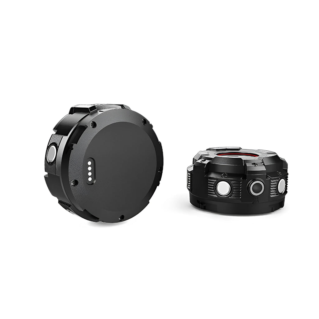 Black waterproof sports digital camera with compact design showing dimensions and SD card slot