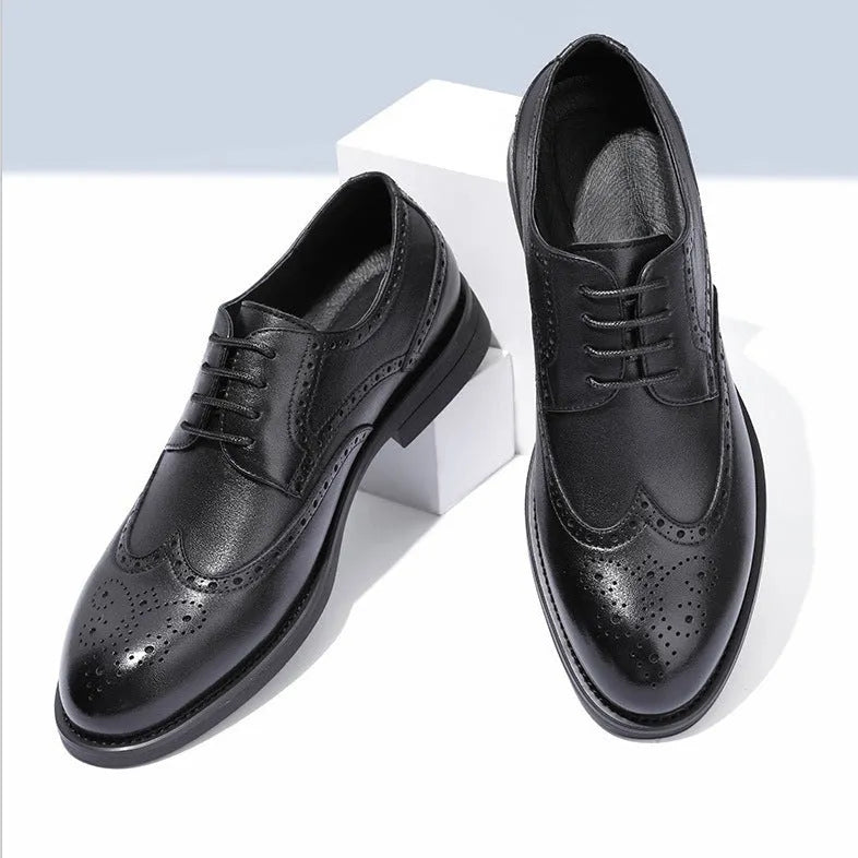 Men's black and brown brogue leather business shoes with PU upper in sizes 38-47