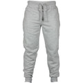 Men's grey fleece casual trousers with drawstring waistband and pencil pant style