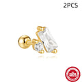 Close-up of S925 sterling silver stud earrings with a square gravel flower design in a gold-tone finish.