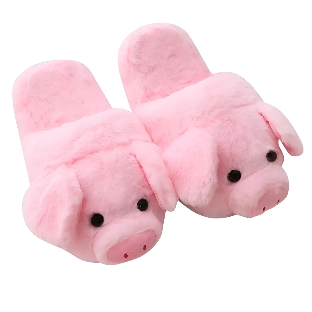 Pink pig floor slippers in short plush material with PP cotton filling for indoor wear