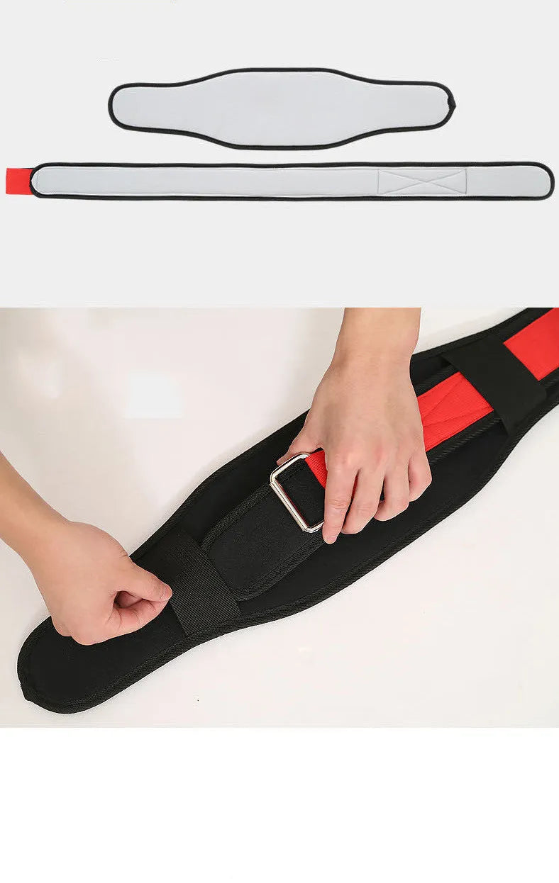Nylon fitness weightlifting waistband in black, red and yellow colours with adjustable sizing
