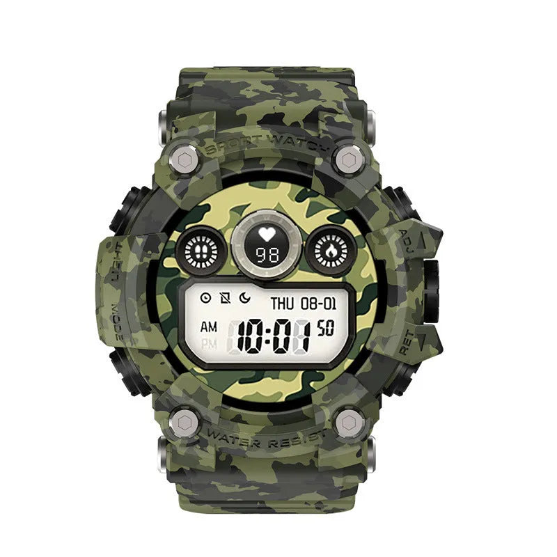Black or Green T6 tactical rugged smart watch with 1.3-inch screen on wrist
