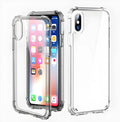 Clear transparent TPU shockproof protective back cover case for iPhone on a table.