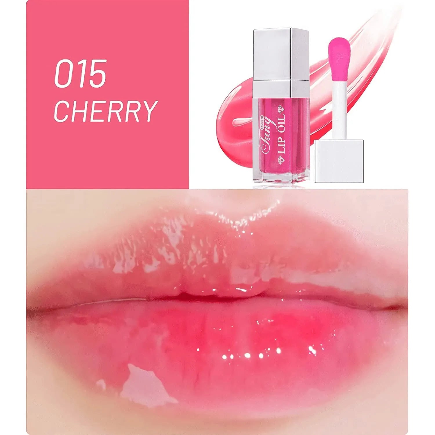 Five colour options of bright lip gloss mint lipstick with lip essence oil applicator