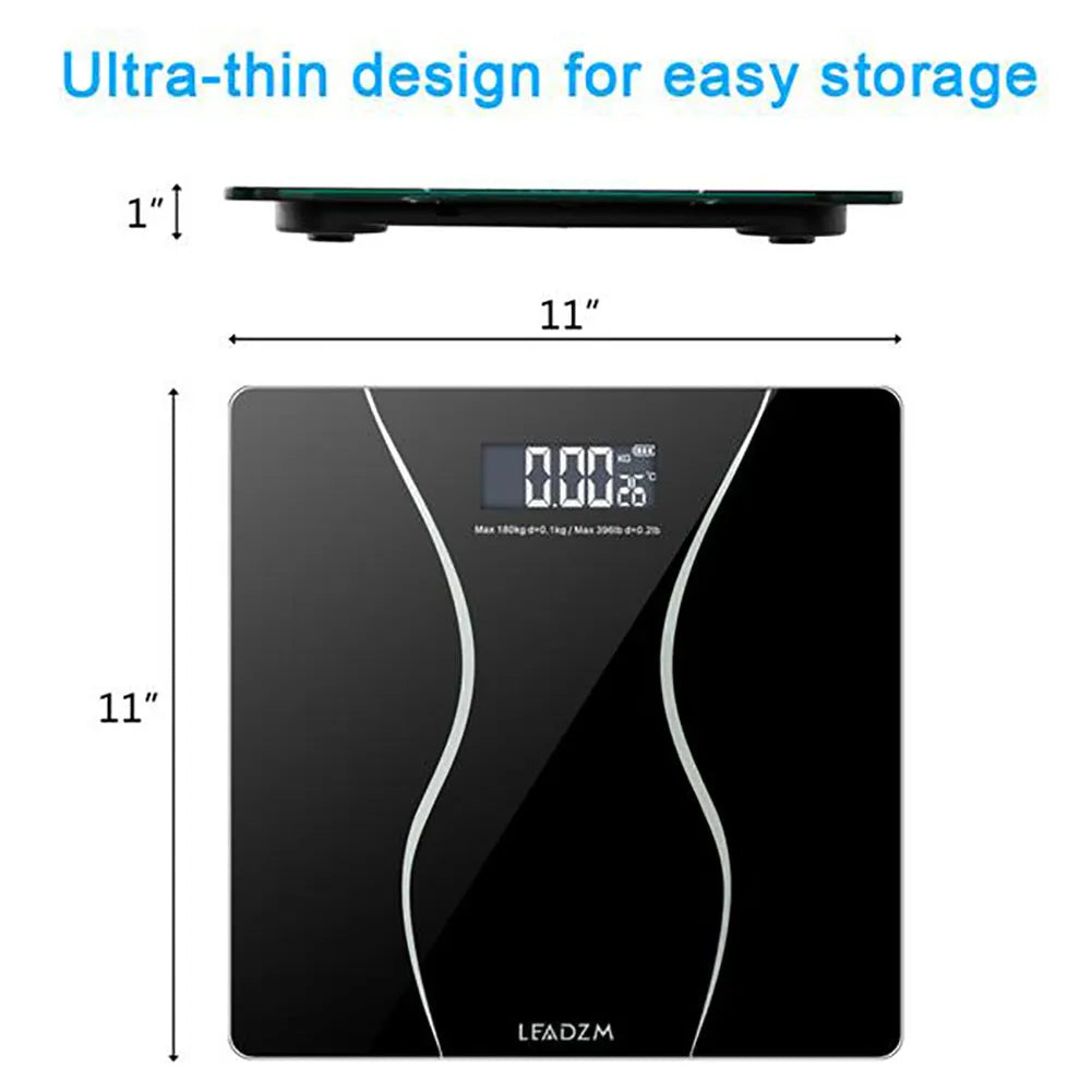 Black electronic bathroom scale with digital display for weight measurement up to 180kg