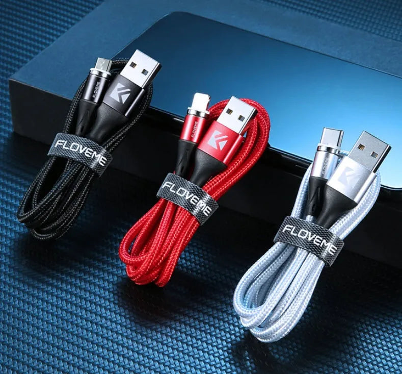 3A fast charge magnetic data cable with LED light indicator in black, red, and silver colour options